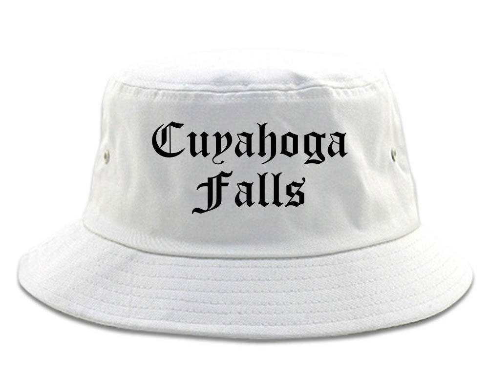 Cuyahoga Falls Ohio OH Old English Mens Bucket Hat White