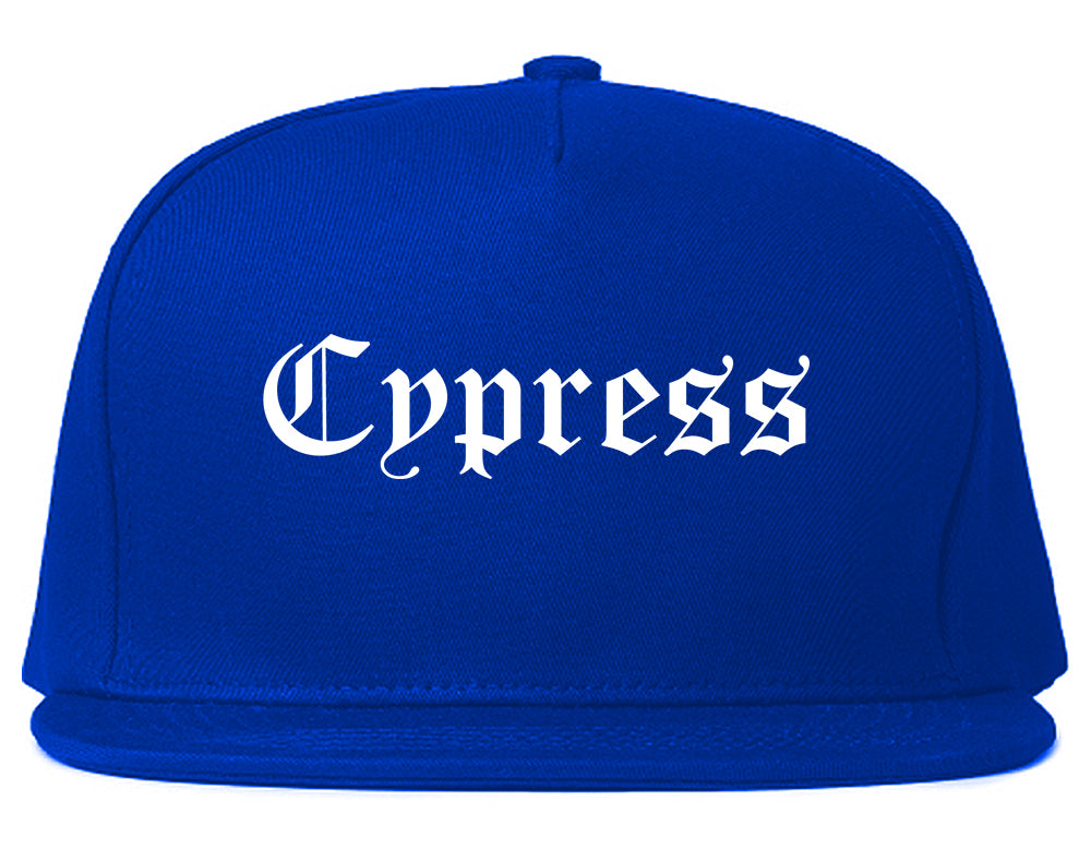 Cypress California CA Old English Mens Snapback Hat Royal Blue