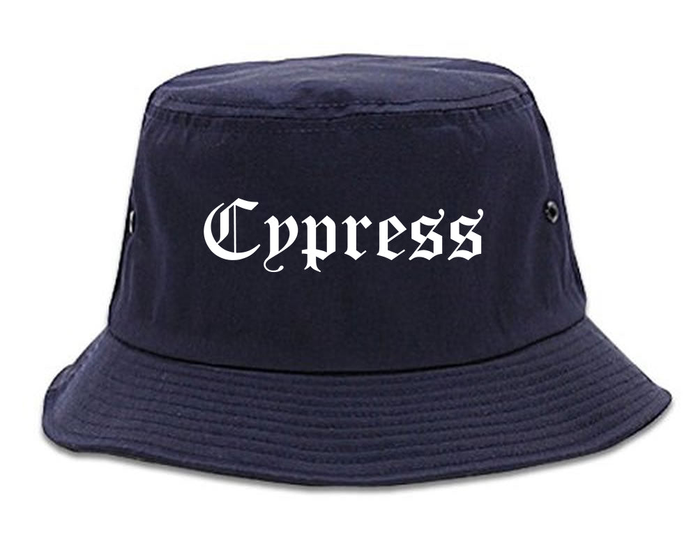 Cypress California CA Old English Mens Bucket Hat Navy Blue