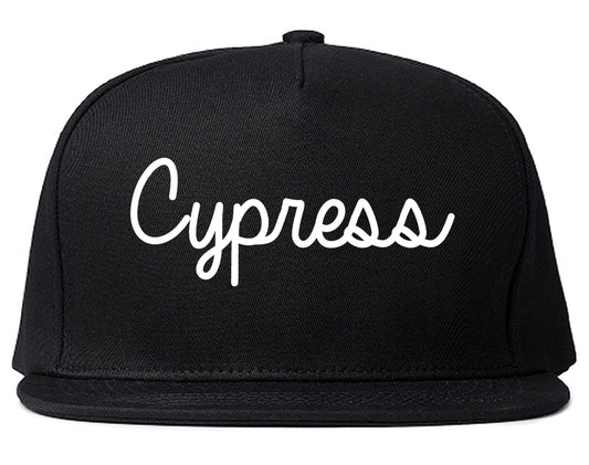 Cypress California CA Script Mens Snapback Hat Black