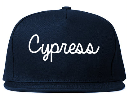 Cypress California CA Script Mens Snapback Hat Navy Blue