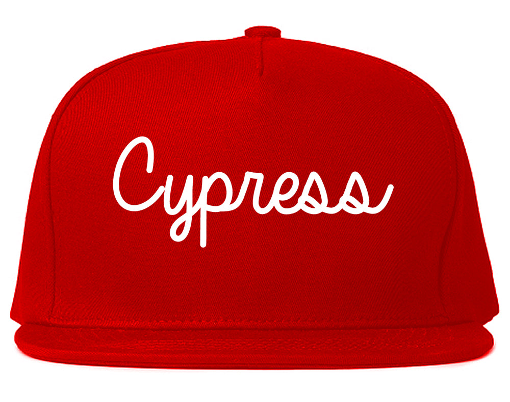 Cypress California CA Script Mens Snapback Hat Red