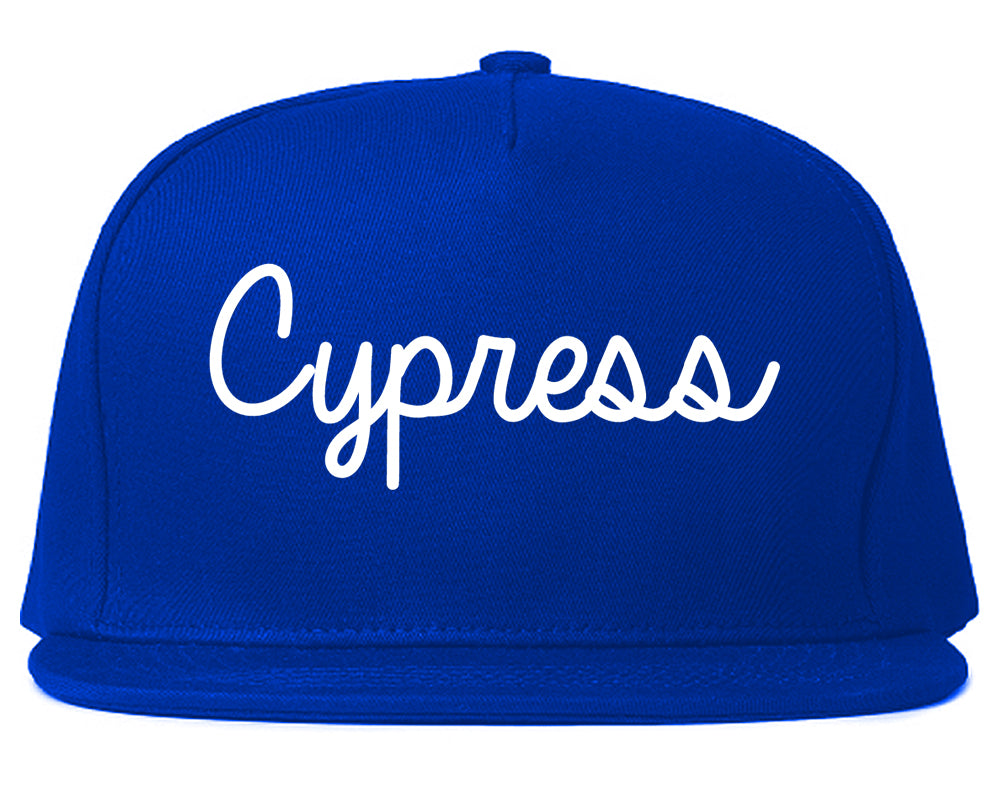 Cypress California CA Script Mens Snapback Hat Royal Blue