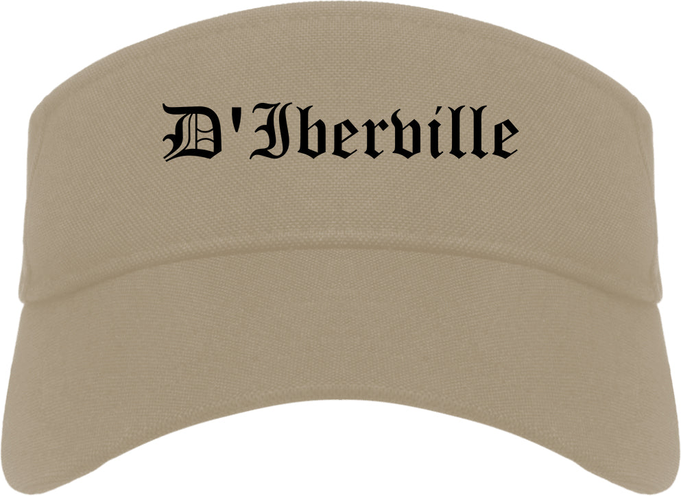 D'Iberville Mississippi MS Old English Mens Visor Cap Hat Khaki