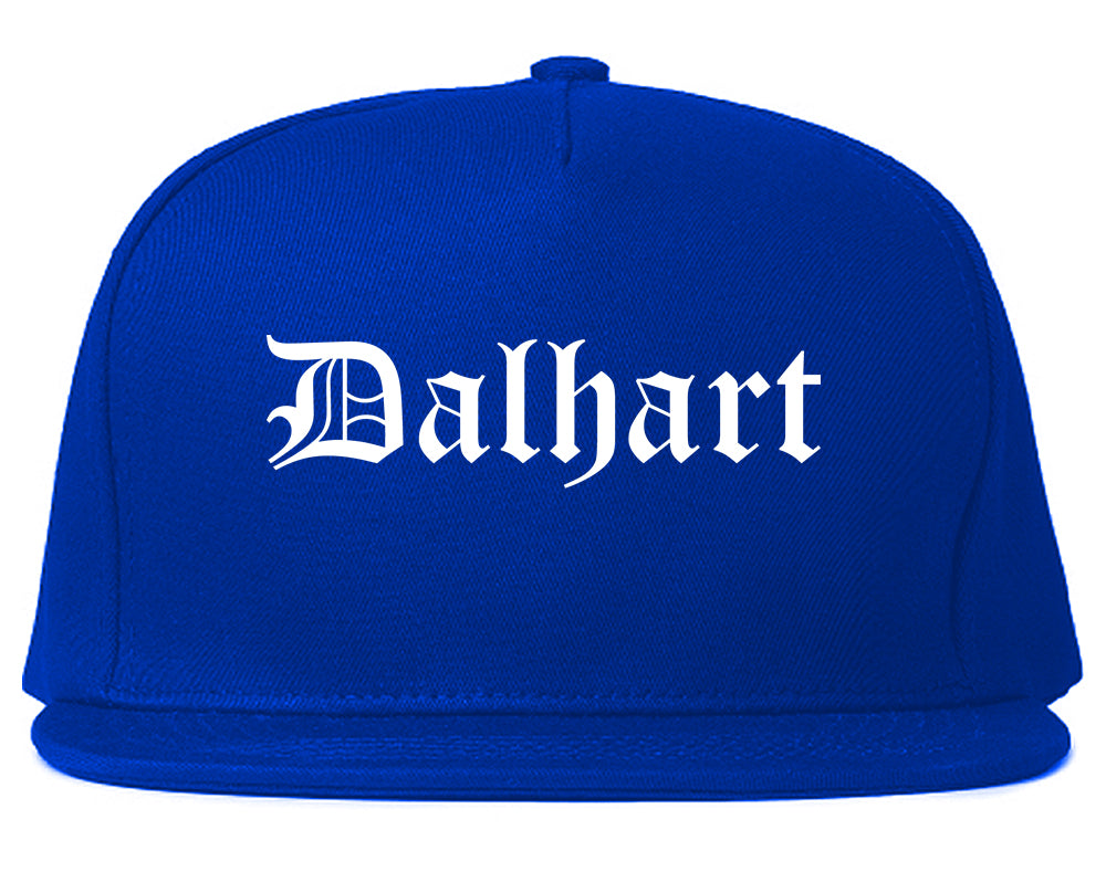 Dalhart Texas TX Old English Mens Snapback Hat Royal Blue