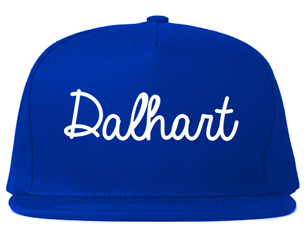 Dalhart Texas TX Script Mens Snapback Hat Royal Blue