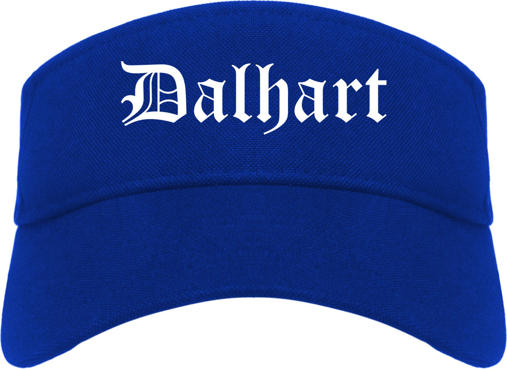 Dalhart Texas TX Old English Mens Visor Cap Hat Royal Blue