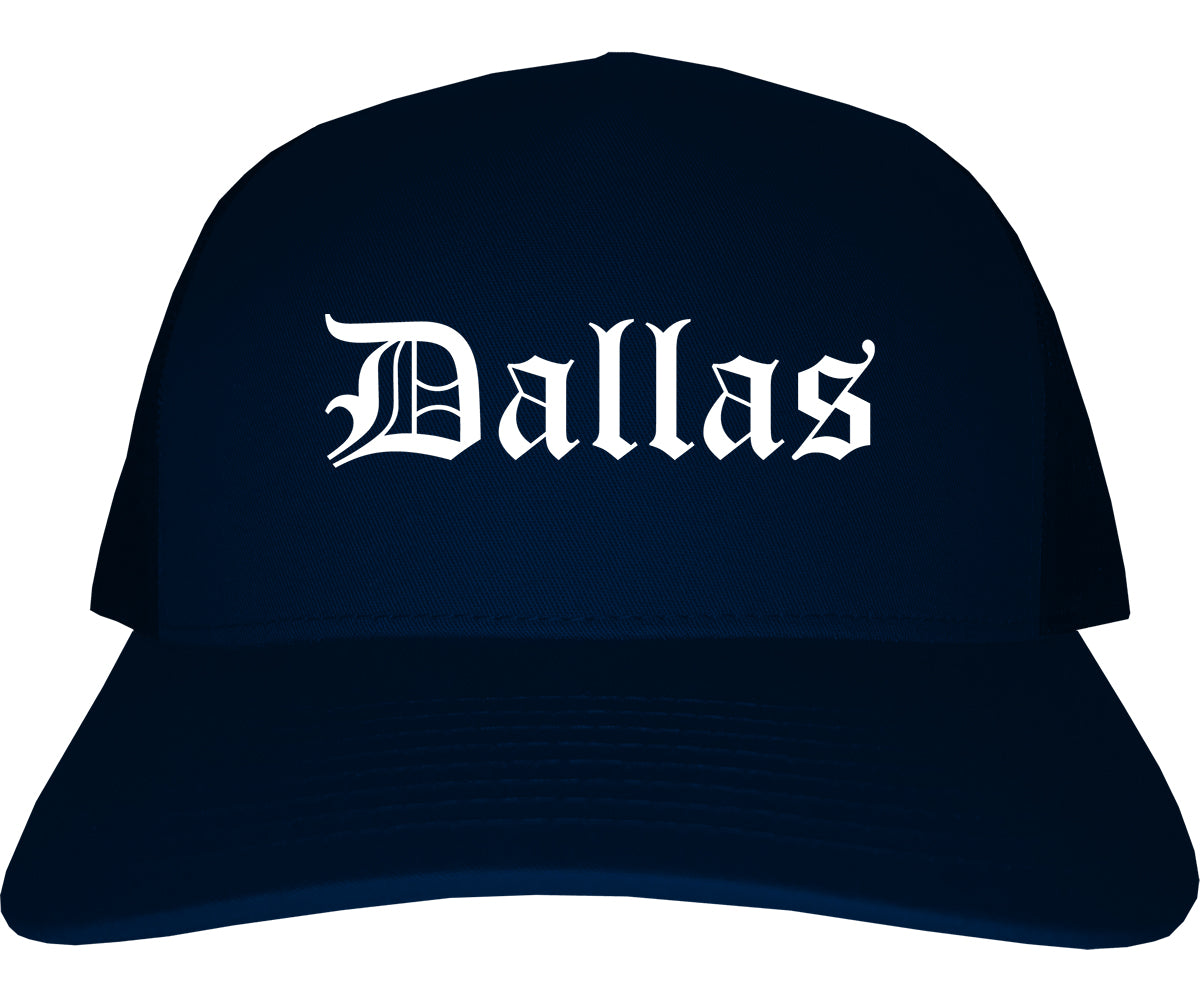Dallas Georgia GA Old English Mens Trucker Hat Cap Navy Blue