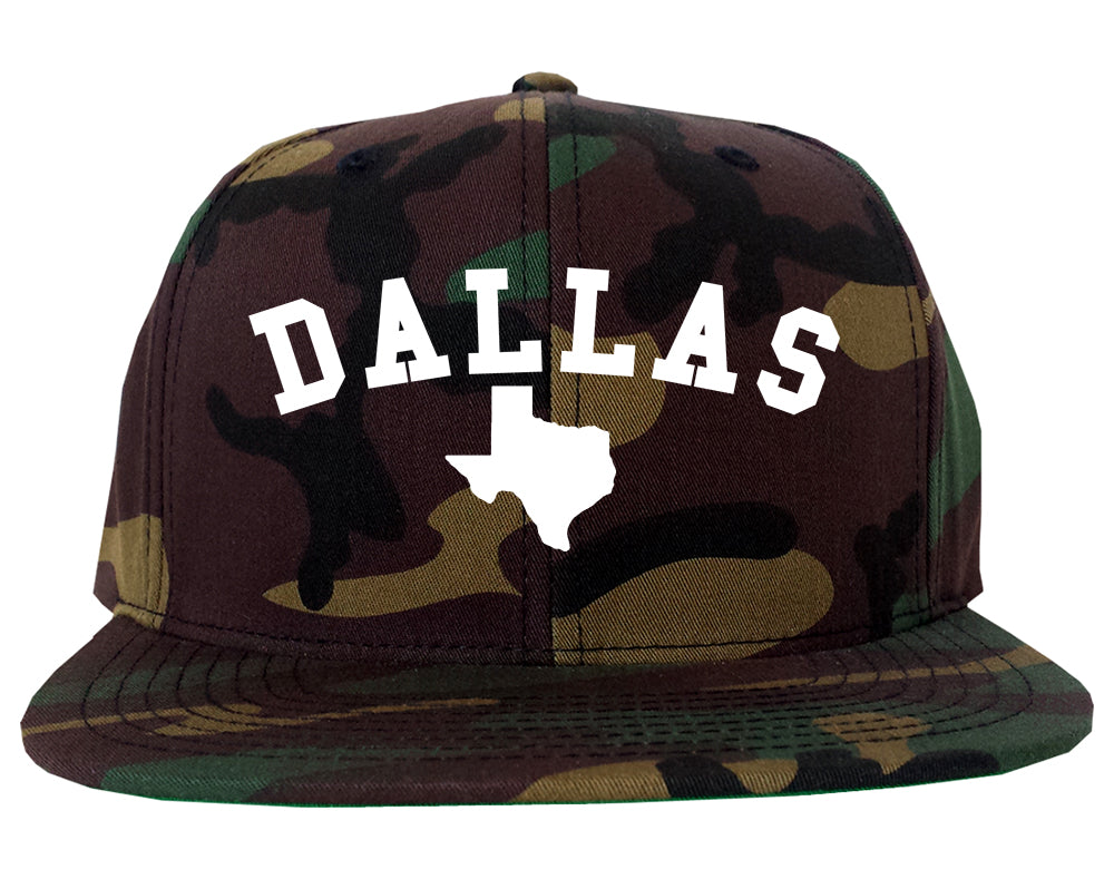 Dallas Texas State Outline Mens Snapback Hat Camo