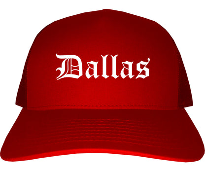 Dallas Texas TX Old English Mens Trucker Hat Cap Red