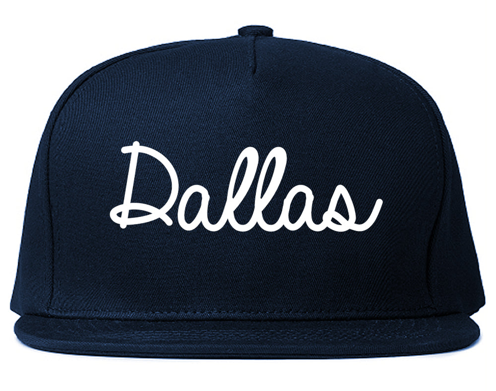Dallas Texas TX Script Mens Snapback Hat Navy Blue