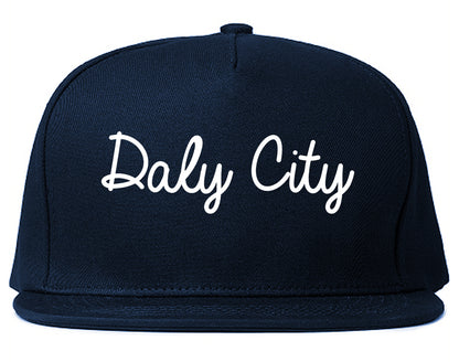 Daly City California CA Script Mens Snapback Hat Navy Blue