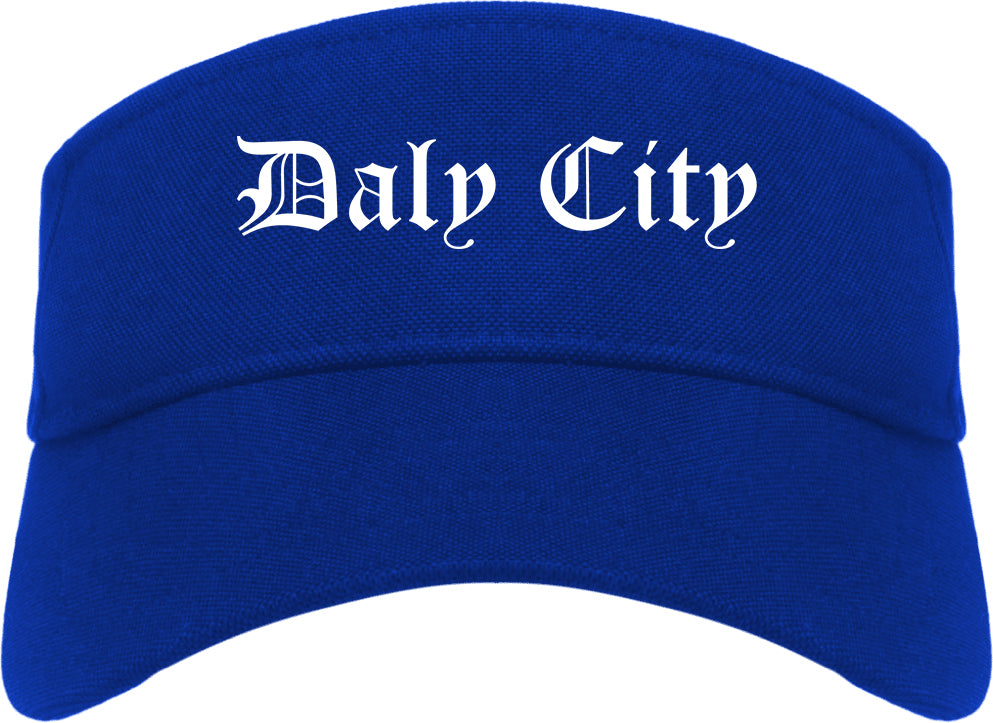 Daly City California CA Old English Mens Visor Cap Hat Royal Blue