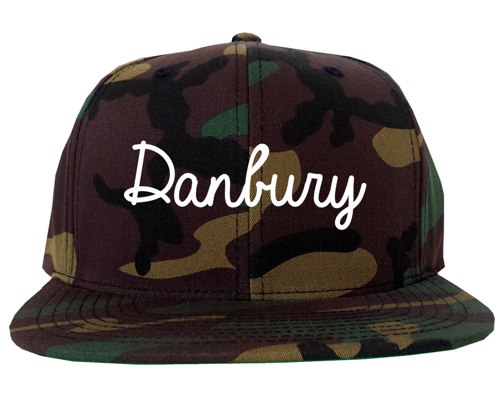 Danbury Connecticut CT Script Mens Snapback Hat Army Camo