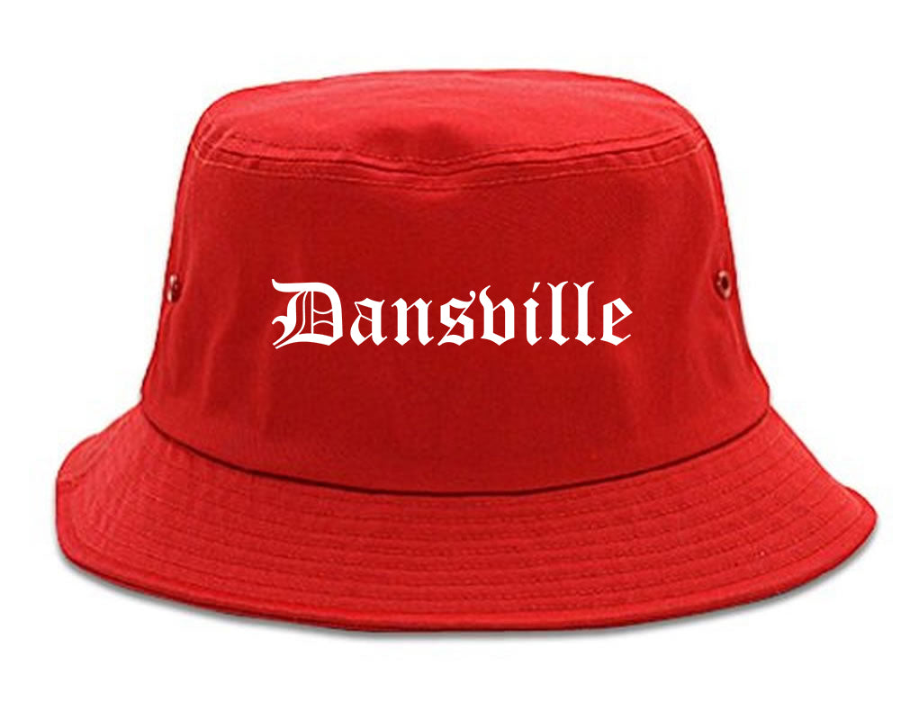 Dansville New York NY Old English Mens Bucket Hat Red