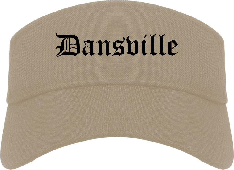 Dansville New York NY Old English Mens Visor Cap Hat Khaki