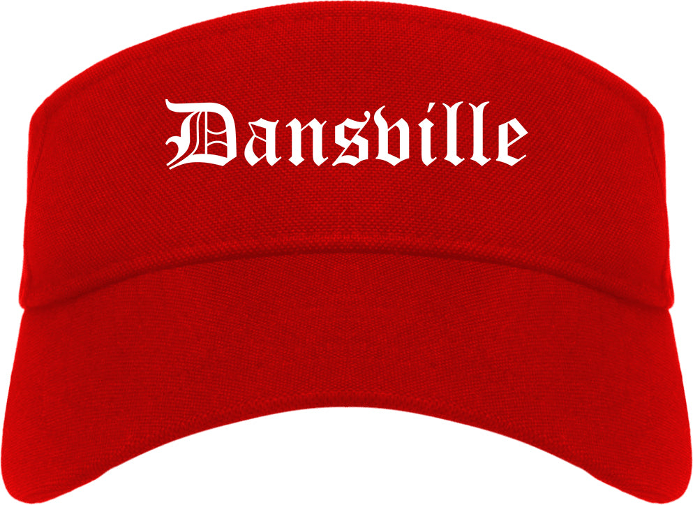 Dansville New York NY Old English Mens Visor Cap Hat Red