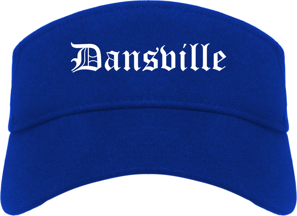 Dansville New York NY Old English Mens Visor Cap Hat Royal Blue