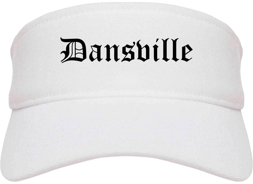 Dansville New York NY Old English Mens Visor Cap Hat White