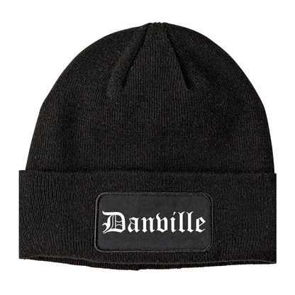 Danville Indiana IN Old English Mens Knit Beanie Hat Cap Black
