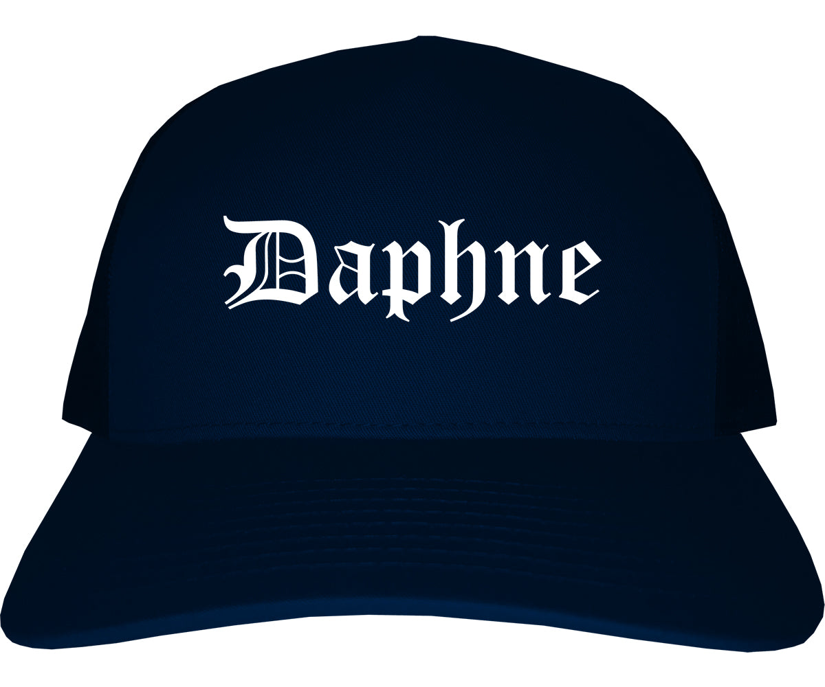 Daphne Alabama AL Old English Mens Trucker Hat Cap Navy Blue