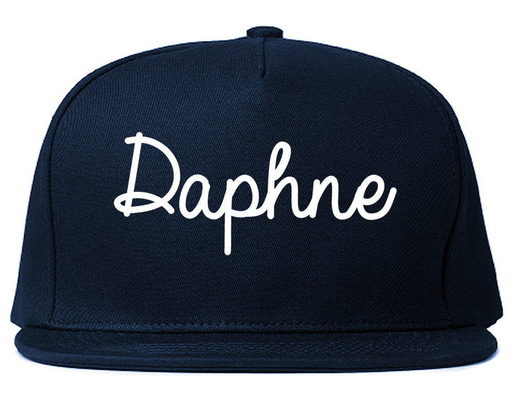 Daphne Alabama AL Script Mens Snapback Hat Navy Blue