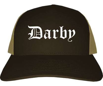 Darby Pennsylvania PA Old English Mens Trucker Hat Cap Brown