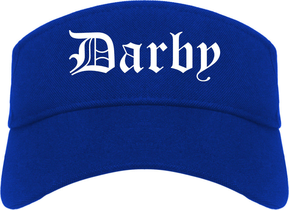 Darby Pennsylvania PA Old English Mens Visor Cap Hat Royal Blue