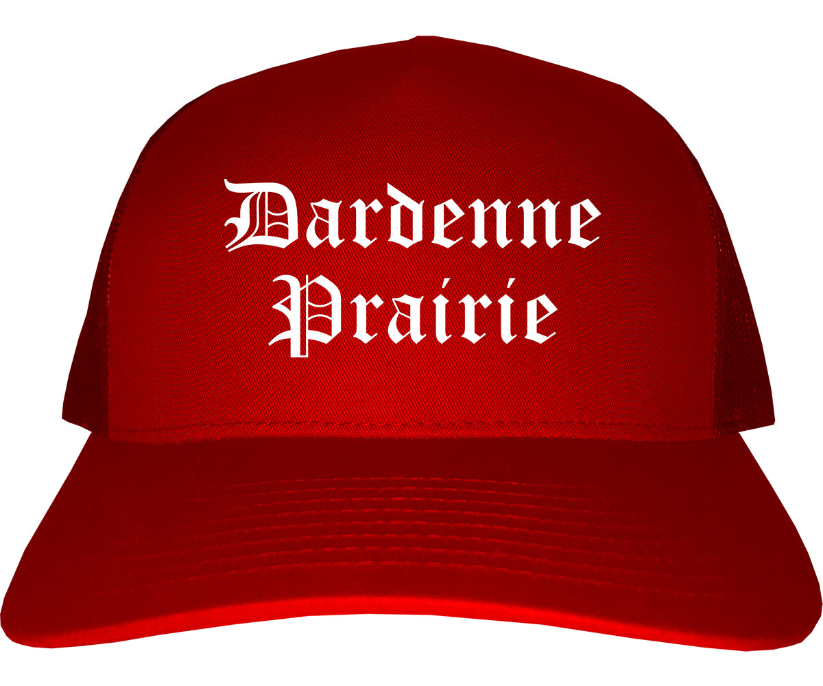 Dardenne Prairie Missouri MO Old English Mens Trucker Hat Cap Red