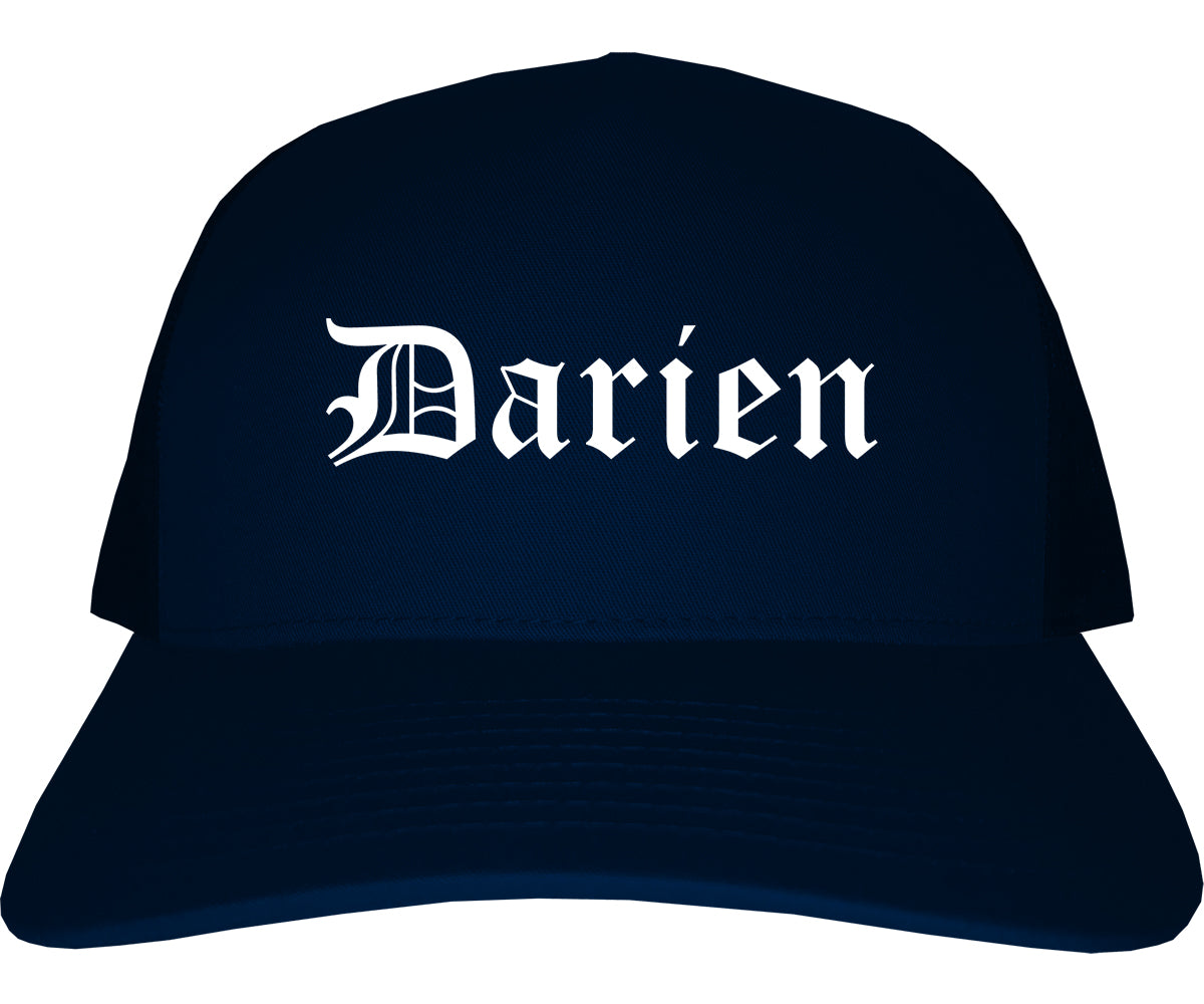 Darien Illinois IL Old English Mens Trucker Hat Cap Navy Blue