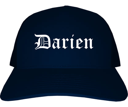 Darien Illinois IL Old English Mens Trucker Hat Cap Navy Blue