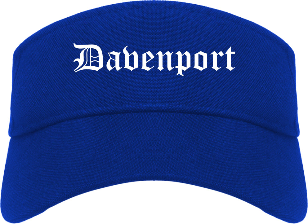 Davenport Iowa IA Old English Mens Visor Cap Hat Royal Blue