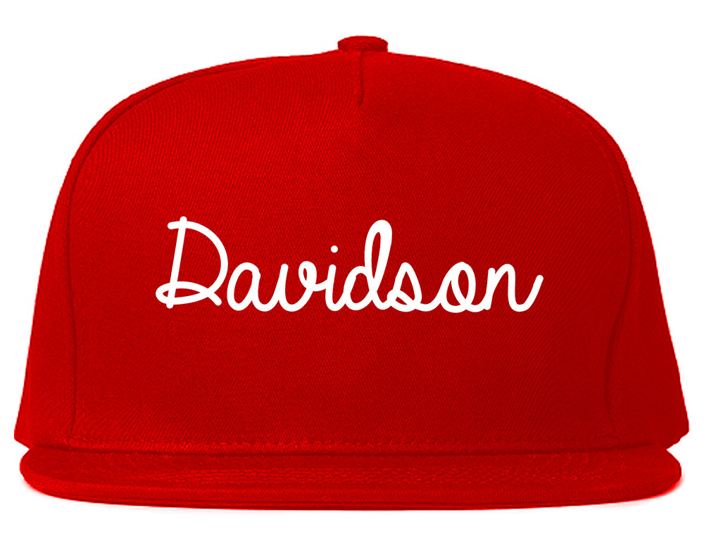 Davidson North Carolina NC Script Mens Snapback Hat Red