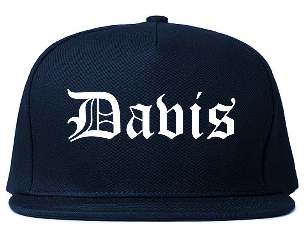 Davis California CA Old English Mens Snapback Hat Navy Blue