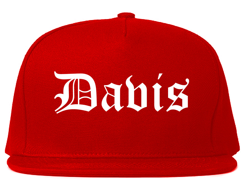 Davis California CA Old English Mens Snapback Hat Red