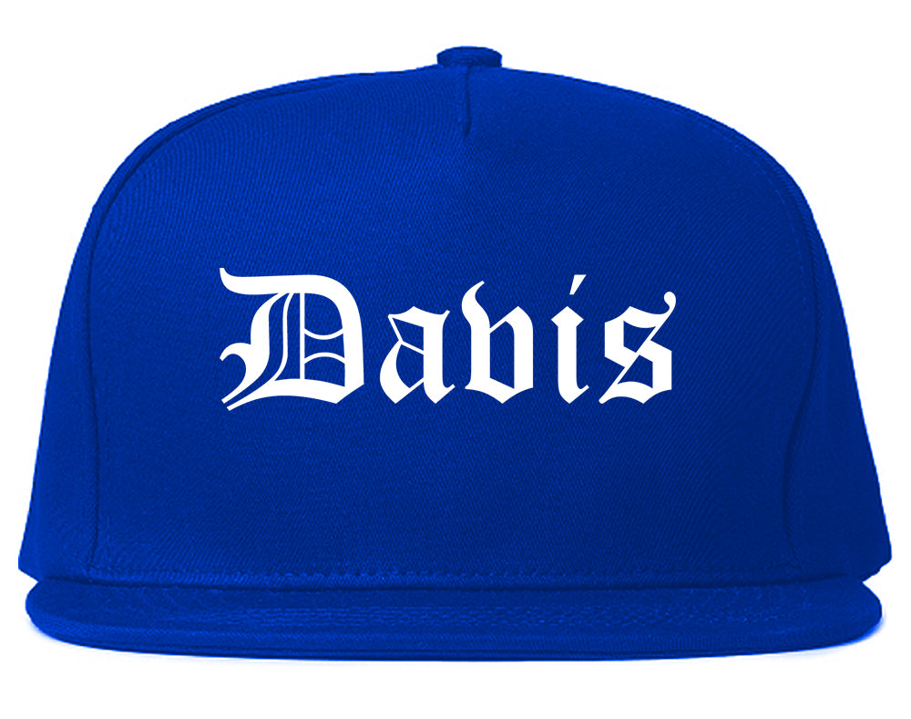 Davis California CA Old English Mens Snapback Hat Royal Blue