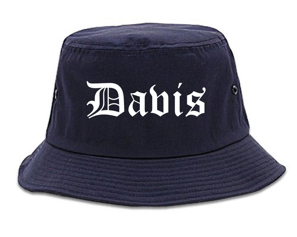 Davis California CA Old English Mens Bucket Hat Navy Blue