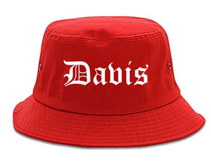 Davis California CA Old English Mens Bucket Hat Red