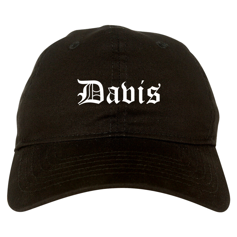 Davis California CA Old English Mens Dad Hat Baseball Cap Black