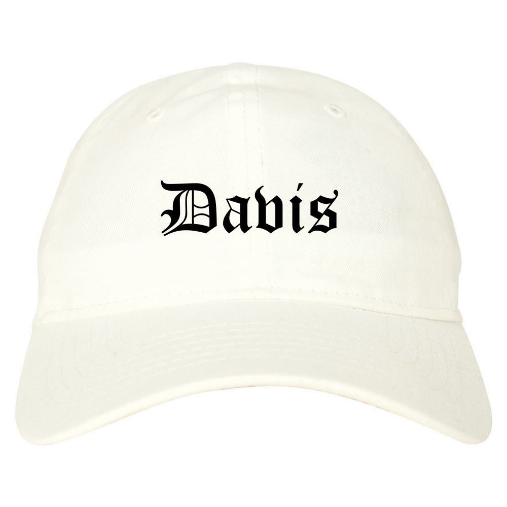 Davis California CA Old English Mens Dad Hat Baseball Cap White