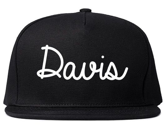 Davis California CA Script Mens Snapback Hat Black