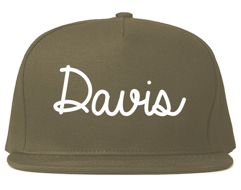 Davis California CA Script Mens Snapback Hat Grey