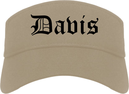 Davis California CA Old English Mens Visor Cap Hat Khaki