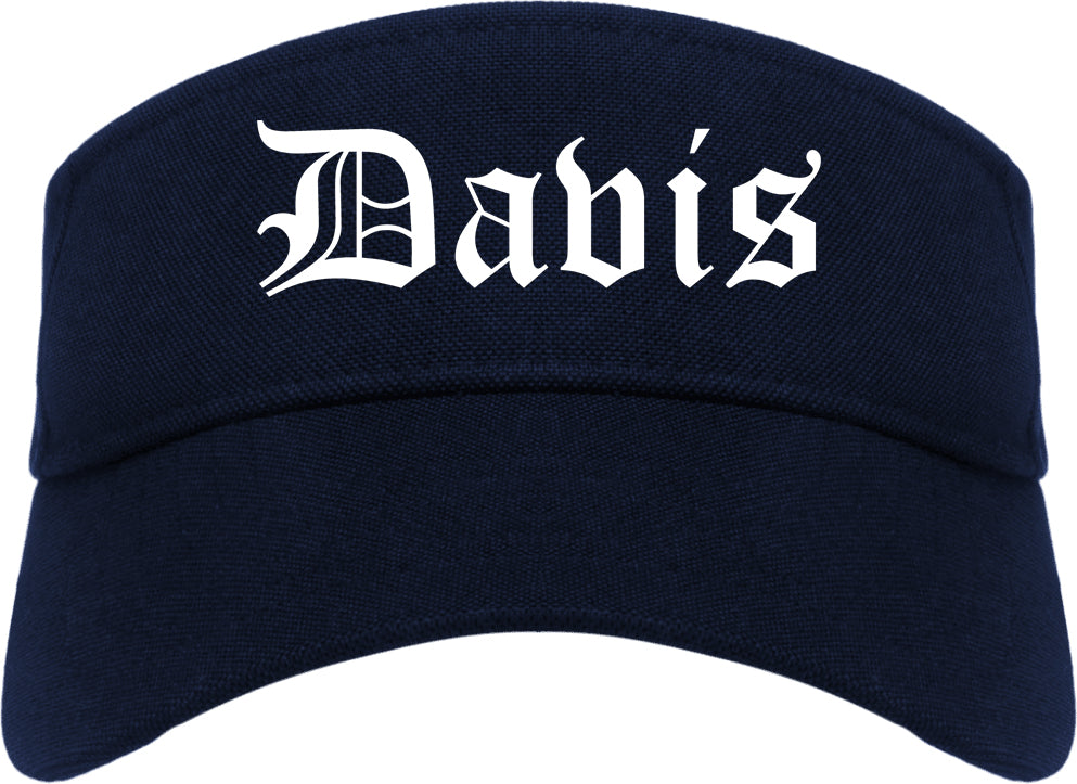 Davis California CA Old English Mens Visor Cap Hat Navy Blue