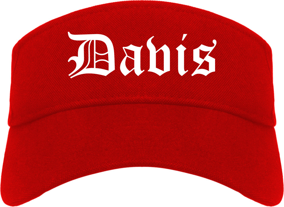 Davis California CA Old English Mens Visor Cap Hat Red