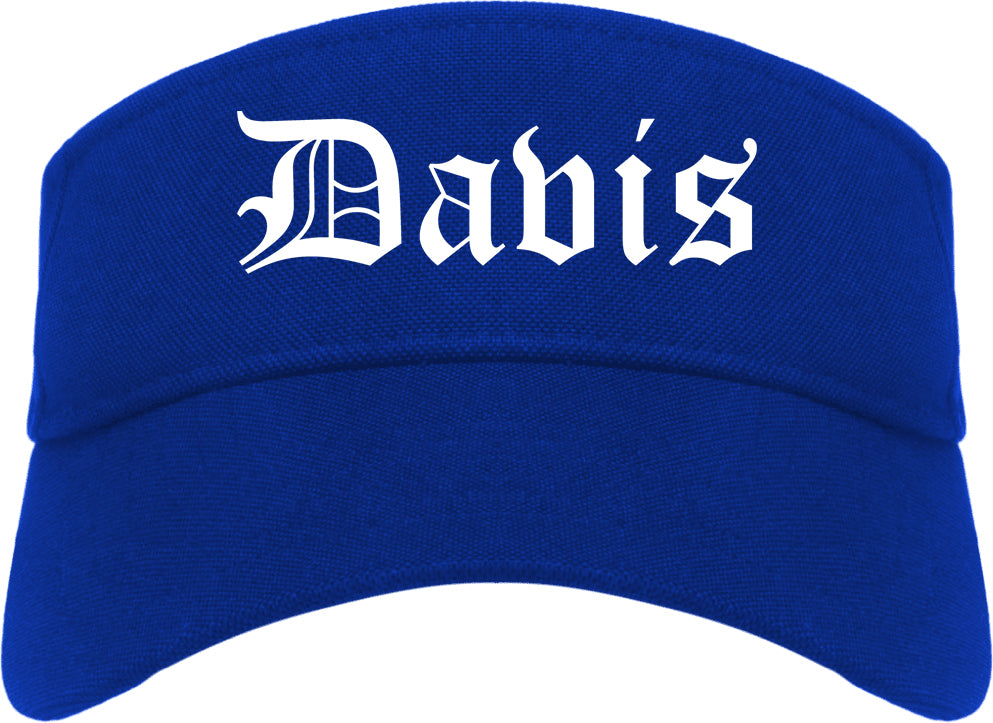Davis California CA Old English Mens Visor Cap Hat Royal Blue