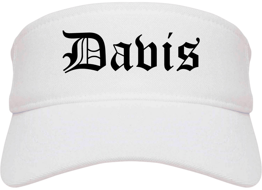 Davis California CA Old English Mens Visor Cap Hat White