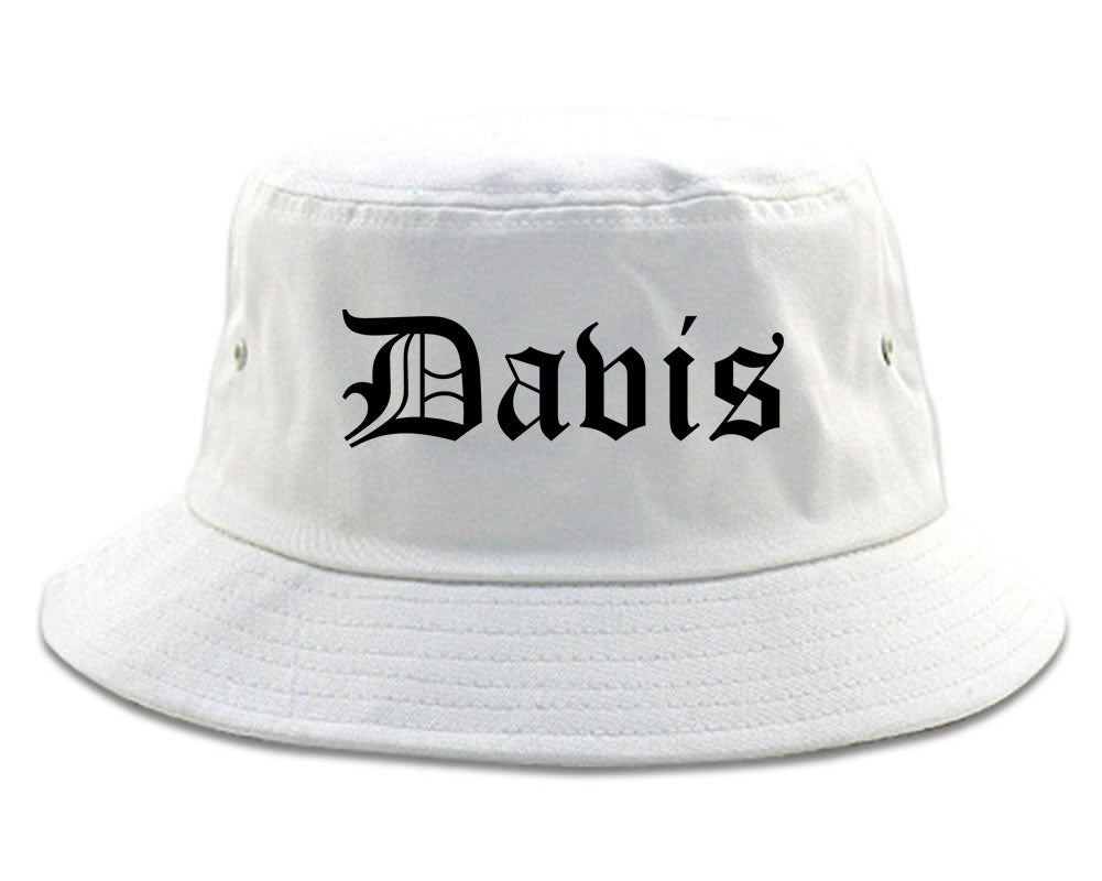 Davis California CA Old English Mens Bucket Hat White