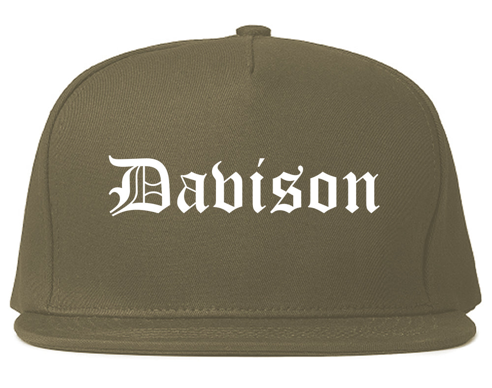 Davison Michigan MI Old English Mens Snapback Hat Grey