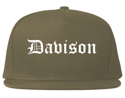 Davison Michigan MI Old English Mens Snapback Hat Grey
